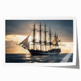 Rolled print of a sailboat on calm waters in muted blue and gray tones.