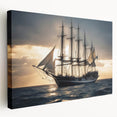 Sailboat on calm waters depicted in muted blue and white tones on a large stretched canvas, ideal for kitchen wall art.