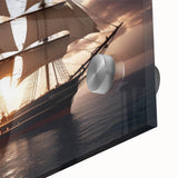 Mid-century modernist style large abstract sailboat art in vibrant blue and white, acrylic print.