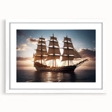 Extra large abstract art print of a textured sailboat, in muted blue and gray tones on a white framed canvas.