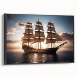 Black and white framed canvas of a vintage sailboat, ideal for bedroom wall art.