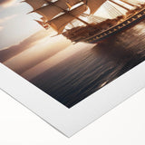 Art Deco style poster of a sailboat in vibrant blue and white tones on rolled canvas, suitable for dining room wall art.