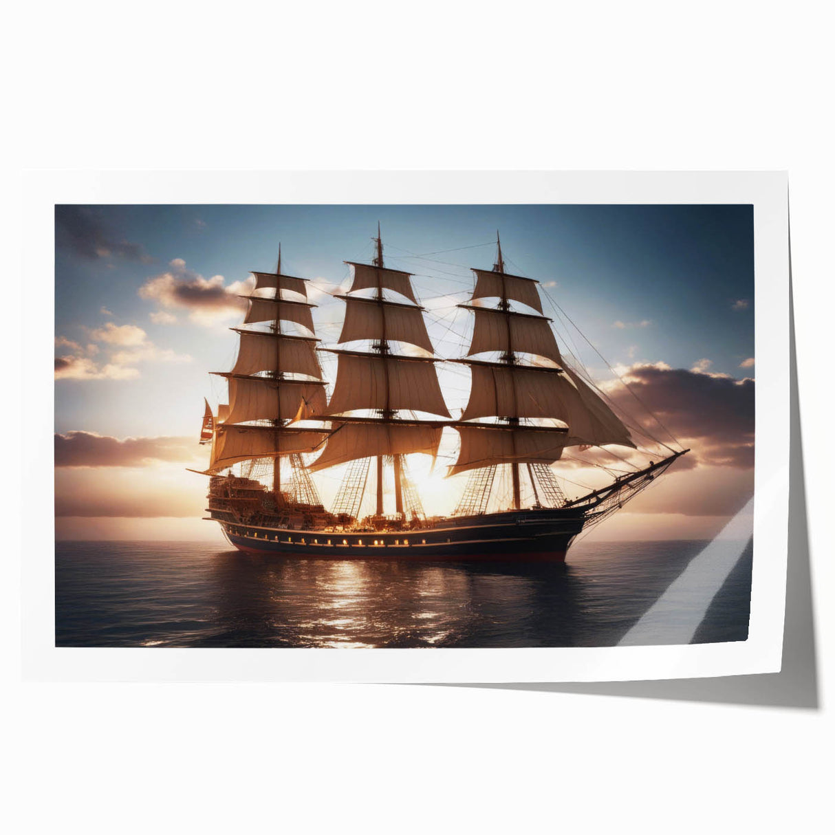 Sailboat on serene blue water, large rolled canvas print, fitting for dining room wall decor.