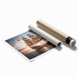 Extra large wall art featuring a sailboat on a calm sea, executed in muted blue and gray tones on rolled canvas.