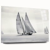 Acrylic print of a large abstract sailboat in shades of blue and white, suitable for bedroom or dining room decor.