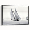 Black and white framed canvas featuring a side view of a vintage sailboat, ideal for bedroom wall art.