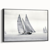 Black and white framed canvas featuring a side view of a vintage sailboat, ideal for bedroom wall art.