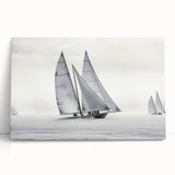 Black and white photo of a sailboat on stretched canvas, ideal for kitchen wall art or bedroom ambiance.