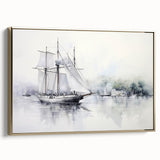 Framed canvas landscape art depicting a vintage sailboat, using a palette of black and colorful art tones.
