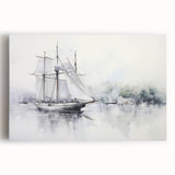 Sailboat silhouette in black and white on large stretched canvas, ideal for kitchen wall art.