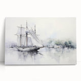 Black and white photo of a sailboat on stretched canvas, suitable as large kitchen or bedroom wall art.
