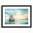 Extra large abstract art print of a colorful sailboat, textured, in a black frame with mat, ideal for living room decor.