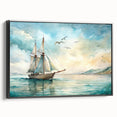 Black and white framed canvas of a vintage sailboat, ideal for bedroom wall art in a minimalist style.