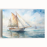 Black and white photo of sailboats on a lake, printed on large stretched canvas, suitable for kitchen wall art.
