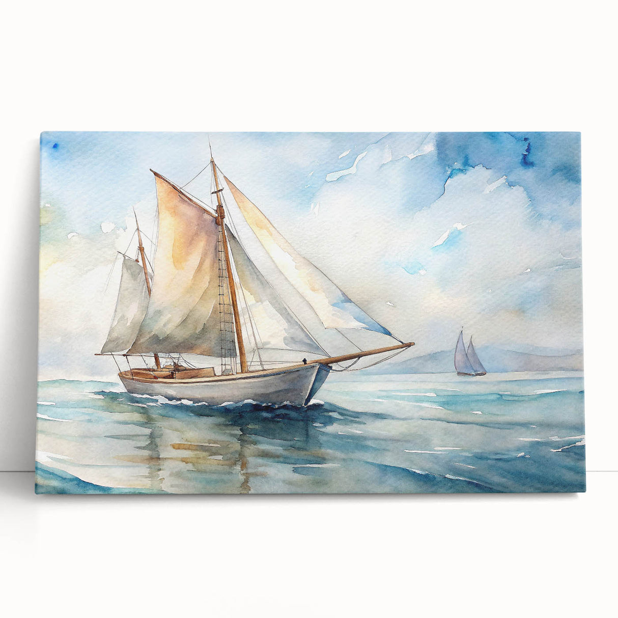 Black and white image of a sailboat on a stretched canvas, suitable as large kitchen or bedroom wall art.