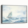 Black and white framed canvas of a vintage sailboat, ideal for bedroom wall decor.