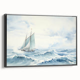 Black and white framed canvas of a vintage sailboat, ideal for bedroom wall decor.