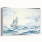 Framed canvas of a vintage sailboat in black and white, ideal for bedroom wall art.