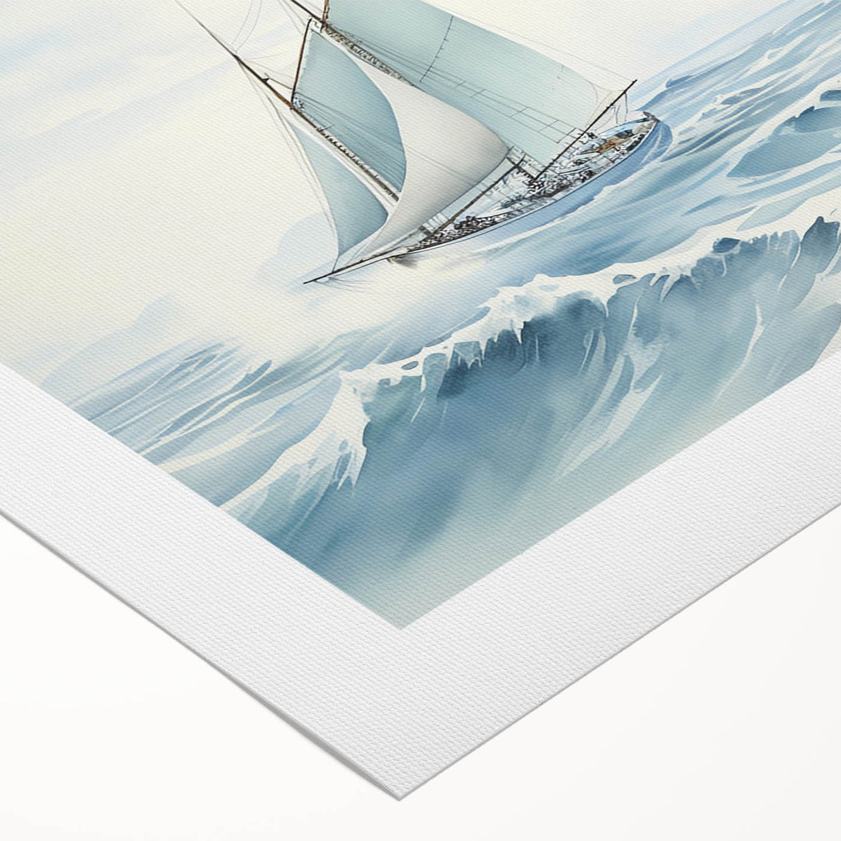 Art deco poster of a sailboat, featuring soft pastel shades on rolled canvas, suitable for dining room wall art.