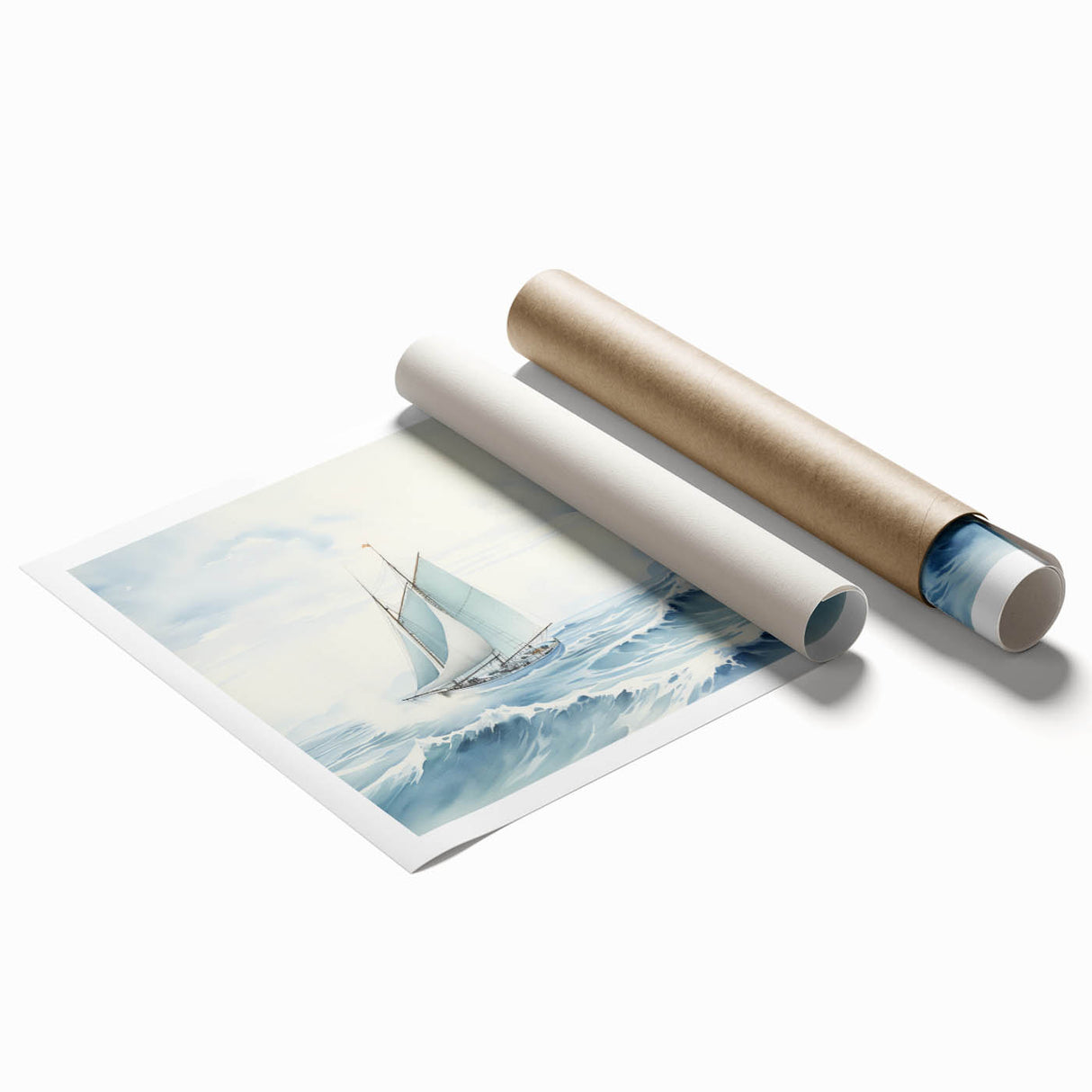Extra large wall art featuring a sailboat on calm seas, printed on rolled canvas, suitable for bathroom decor.