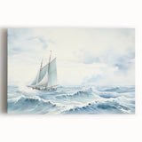 Black and white image of a sailboat on a stretched canvas, suitable as large kitchen wall art.