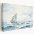 Sailboat on a calm sea depicted in realistic style on a large stretched canvas, suitable for kitchen wall art.