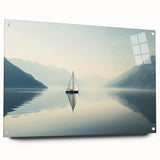 Acrylic print of a sailboat in vibrant blue and white tones, suitable for dining room or bedroom decor.