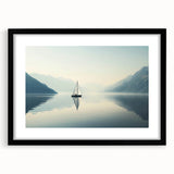 Extra large abstract art print of a colorful sailboat, textured detail, in a black frame with mat.