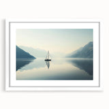 Extra large abstract art print featuring a textured depiction of sailboats, set in a white frame with mat.