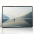Large abstract wall art featuring a mid-century modernist sailboat design in black and white, framed in acrylic.