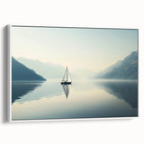 Framed canvas displaying a vintage-style sailboat on a black background, suitable as wall art for a bedroom.