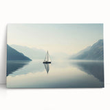 Black and white photograph of a sailboat on stretched canvas, ideal for kitchen wall art or bedroom ambiance.