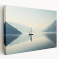Sailboat on clear waters, depicted in realistic style on a large stretched canvas, suitable for kitchen wall art.