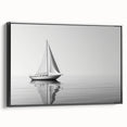 Black and white framed canvas of a vintage sailboat on calm waters, ideal for bedroom landscape art.