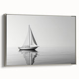Vintage poster art of a sailboat in vivid colors on a large framed canvas, ideal for living room decor.