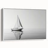 Framed canvas of a vintage sailboat in black and white, ideal for bedroom wall art.