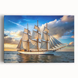 Black and white image of a sailboat on a stretched canvas, ideal for kitchen wall art.