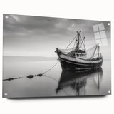 Acrylic print of a sailboat with vivid blue and white colors, ideal for modern bedroom or dining room decor.