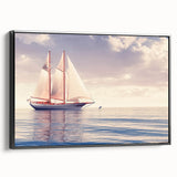 Framed canvas featuring a black and white vintage sailboat on the water, ideal for bedroom landscape art.