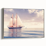Vintage poster art of a colorful sailboat on black framed canvas, ideal for extra large living room wall.