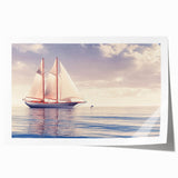 Extra large rolled print of a sailboat on calm waters, in muted blue and gray tones, ideal for dining room wall art.