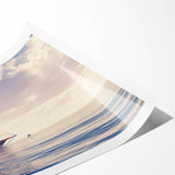 Extra large wall art featuring a line art sailboat on a rolled print, using soft blue and white tones.