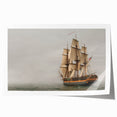 Extra large rolled print of a ship on calm waters in muted blue and gray tones, ideal for dining room wall art.