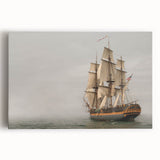 Black and white photo of a vintage ship on stretched canvas, ideal for kitchen wall art.
