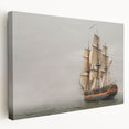 Large art print of a colorful ship, rendered in a minimalist style on stretched canvas, suited for kitchen wall decor.