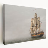Large art print of a colorful ship, rendered in a minimalist style on stretched canvas, suited for kitchen wall decor.
