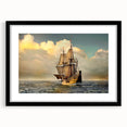 Extra large abstract art print featuring a colorful, textured depiction of boats on water, in a black frame.