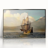 Art deco poster of a vintage ship in silver tones on a framed acrylic, ideal for modern art wall decor.