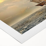 Art deco poster of a vintage ship on the ocean, rendered in muted blues and grays, ideal for dining room wall art.