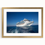 Textured art print of an abstract boat in gold and blue tones on a framed canvas, suitable for bedroom decor.